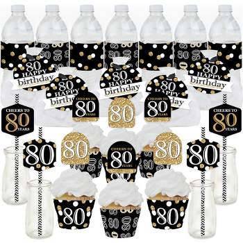 Big Dot of Happiness Adult 80th Birthday - Gold - Birthday Party Favors and Cupcake Kit - Fabulous Favor Party Pack - 100 Pieces