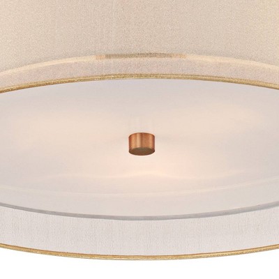 Antique Brass Double Drum Modern Ceiling Light with Champagne Organza Shade