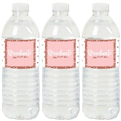 Big Dot of Happiness Rose Gold Grad -  Graduation Party Water Bottle Sticker Labels - Set of 20