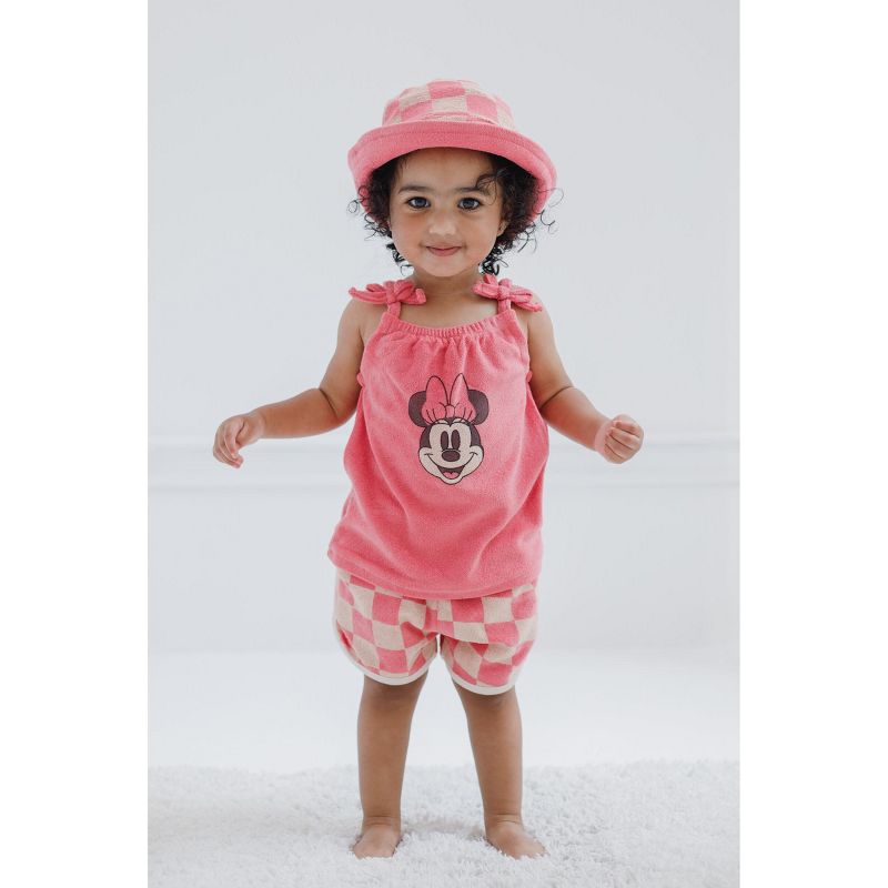 Disney Minnie Mouse Little Mermaid Girls Tank Top Dolphin Active Shorts and Hat 3 Piece Newborn to Infant, 2 of 8