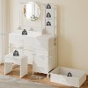 Illuminated Wooden Vanity Desk – 4 Fabric Drawers, 3-Color Lighting, Power Outlet & Hair Dryer Rack - 2 of 4