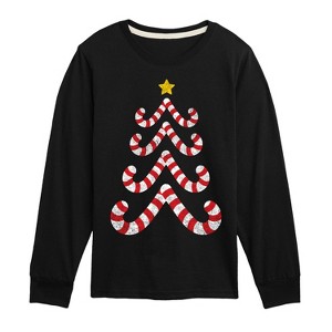 Boys' - Instant Message - Christmas Candy Cane Tree Long Sleeve Graphic T-Shirt - 1 of 4