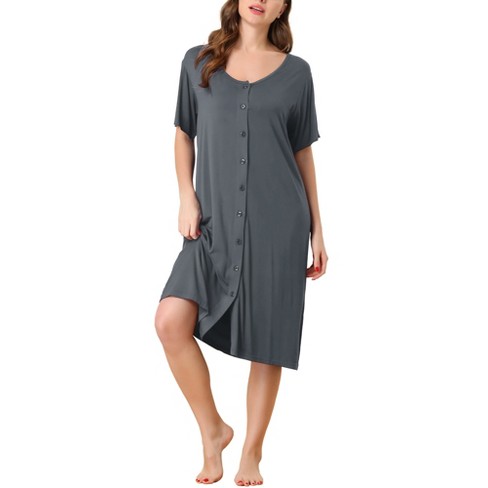 Cheibear Womens Modal Nightshirt Soft Button Down Nightgown Short Sleeve  Pajama Sleepshirt Deep Gray Small : Target