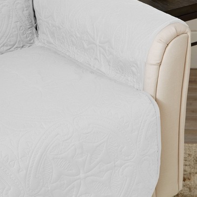 Medallion Stitched Quilted Sofa Protector in White & Stone Gray