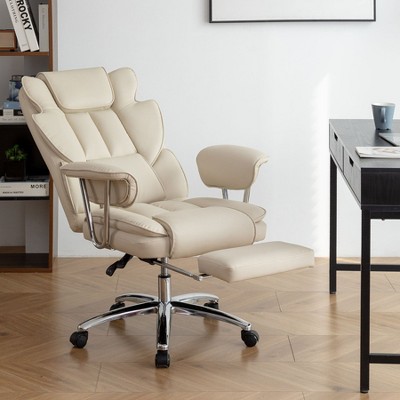 NicBex Office Chair with Adjustable Height Modern Rotatable Leather Computer Chair with Casters, Armrests and Footrest for Office, Study, Beige