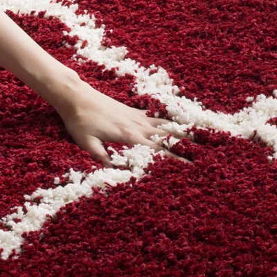 Red and Ivory High Pile Shag Runner Rug