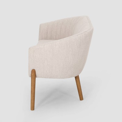 Deborah Mid-Century Beige Fabric Loveseat with Wood Legs