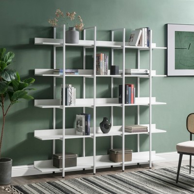 Runesay 5 Tier Bookcase Home Office Open Bookshelf, Vintage Industrial Style Shelf with Metal Frame