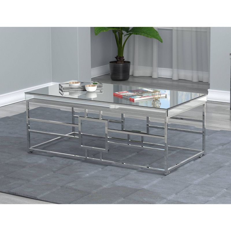 Dafina Rectangular Coffee Table with Mirrored Top Chrome - Coaster, 3 of 7