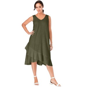 Jessica London Women's Plus Size Linen Flounce Dress - 1 of 4