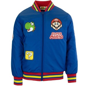 Nintendo Super Mario Boy's Mario & Luigi Graphic Print Zip Up Bomber Varsity Jacket - 1 of 4