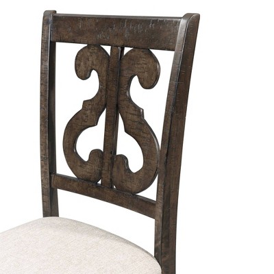 Smokey Walnut Wooden Swirl Back Upholstered Side Chair