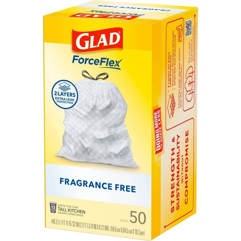 Glad ForceFlex Drawstring Fragrance Free Trash Bags - 13 Gallon - 50ct, 4 of 18