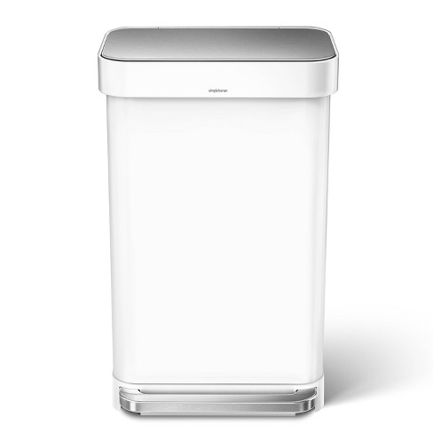 simplehuman 45L Rectangular Step Trash Can with Liner Pocket White Steel