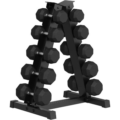 Rubber Coated Hex Dumbbell Weight Set, Multiple Sizes Exercise & Fitness Dumbbells,350LB Set, for Muscle Toning, Strength Building