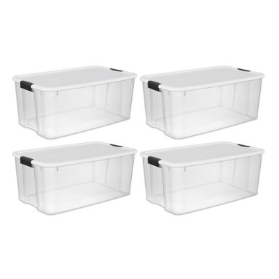 plastic lidded storage bins