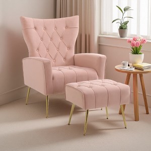 Velvet Modern Armchair with Ottoman - 1 of 4