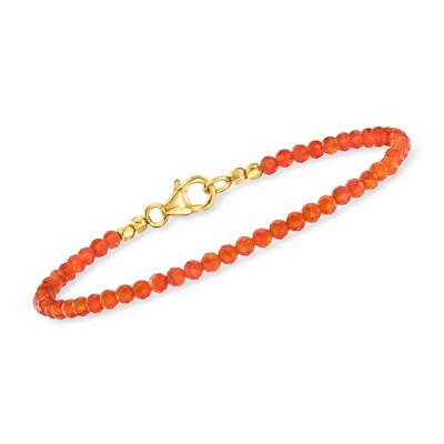 Ross-Simons 3-3.5mm Orange Carnelian Bead Bracelet in 18kt Gold Over Sterling Size 8