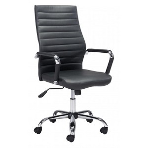 Office Chair 41.1–44.3"H Black – Tufted Faux Leather Upholstery with Chrome Steel Frame, Modern Adjustable Swivel Seating by Zuo Modern - 1 of 4
