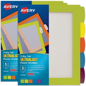 Avery Ultralast Big Tab Plastic Dividers for 3 Ring Binders, 5 Tab Set, Multicolor, 2 Sets (24900) - 1 of 4