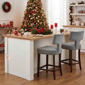 Homy Casa Set of 2 Upholstered Counter Height Bar Stools with Nailhead Trim and Wooden Legs, Gray - 1 of 4