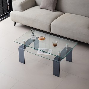 MAYEERTY Coffee Table Tempered Glass Modern for Living Room 2 Tier Storage Center Coffee Table with Smoke Legs - 1 of 4