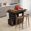 Tangkula Kitchen Island Cart with Drop-Leaf & Power Outlet Rolling Kitchen Cart on Wheels with Microwave Shelf Glass Holder Brown - 2 of 4