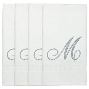 BC BARE COTTON Monogrammed Fingertip Towels, Personalized Gift, 11 x 18 Inches - Set of 4 - White - Silver Script - 1 of 1
