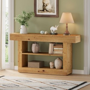 Tribesigns 63-Inch Solid Wood Console Table for Entryway, 3-Tier Sofa Table with Storage, for Living Room, Hallway, Entrance, Foyer, Brown - 1 of 4