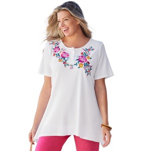 Woman Within Plus Size Embroidered Thermal Tunic - 1 of 4