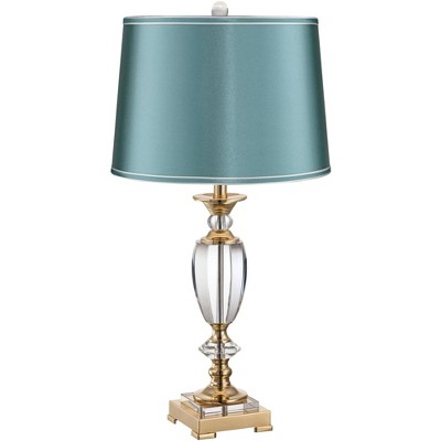 Vienna Full Spectrum European Style Table Lamp 28.75" Tall Brass Faceted Clear Crystal Urn Teal Hardback Shade for Living Room Bedroom Bedside