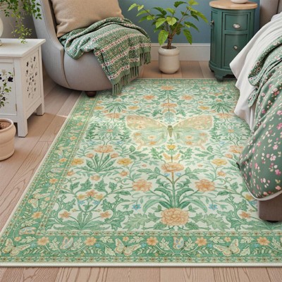 Lahome GST Morris Butterfly Full Coverage Short Pile Velvet Rectangular Indoor Area Rug