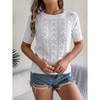 Summer Lightweight Crochet Sweater Tops for Women Summer Breathable Sweater Eyelet Short Sleeve Pullover Sweater Spring Soft Tops for Women - 3 of 4