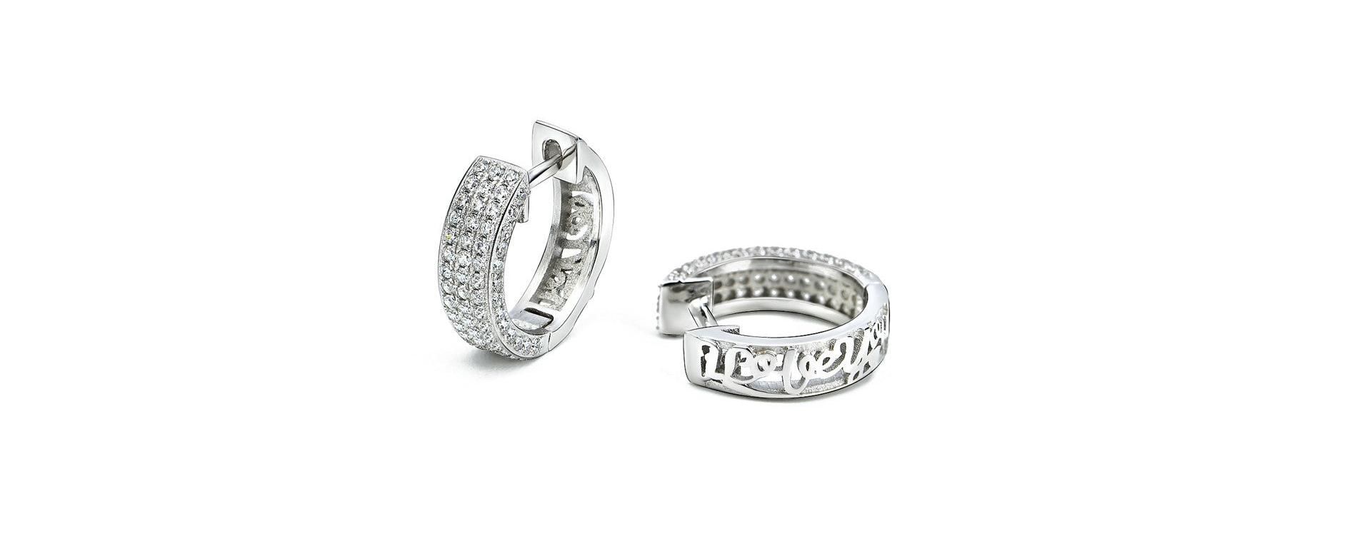Amy and Annette 18K White Gold Pavé Huggie Earrings with Crystals