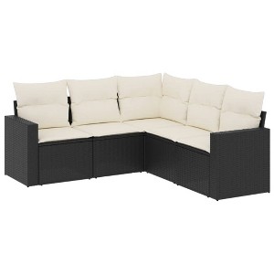 vidaXL Patio Sofa Set with Cushions Outdoor Furniture 5 Piece Poly Rattan - Black and Cream Without Table - 1 of 4