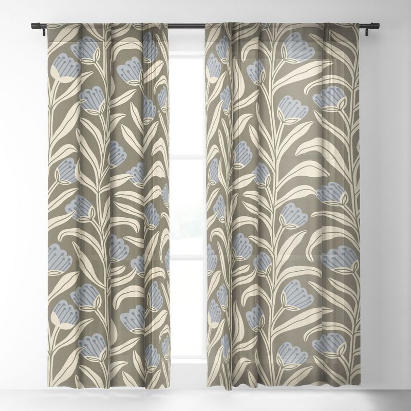 Alisa Galitsyna Bellflower Pattern Cream Olive Single Panel Sheer Window Curtain - Deny Designs, 2 of 7