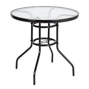 Outdoor Round Dining Table Weather-Proof Yard Garden Tempered Glass Table - 1 of 4