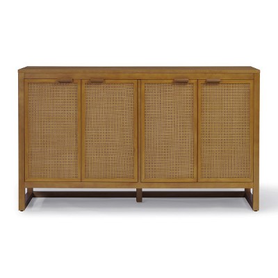Teamson Home Hatteras Sideboard Cabinet with 4 Rattan Inlay Doors and Adjustable Shelf