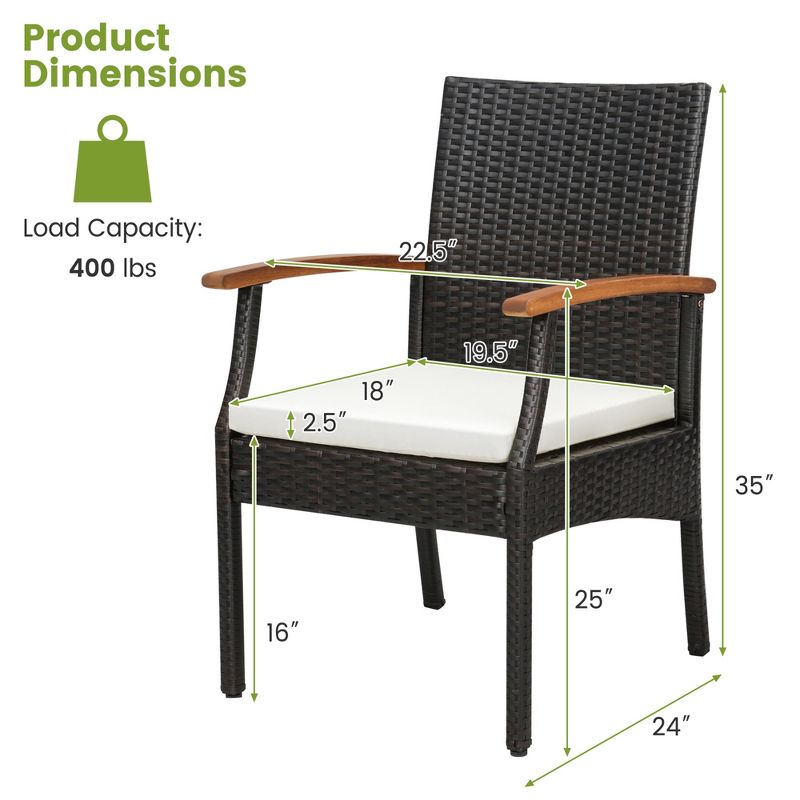 Costway Patio PE Wicker Chairs Acacia Wood Armrests with Soft Zippered Cushion Balcony, 3 of 10