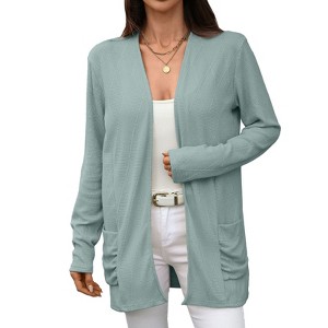 Coolmee Women's Open Front Cardigans Casual Long Sleeve Classic Knit Sweater Outerwear with Pockets - 1 of 4