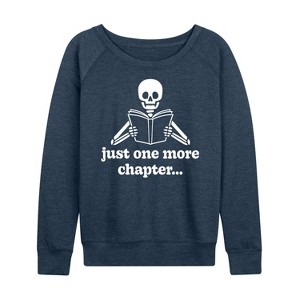 Women's - Instant Message - Skeleton One More Chapter Lightweight French Terry Wide Neck Long Sleeve Shirt - 1 of 4