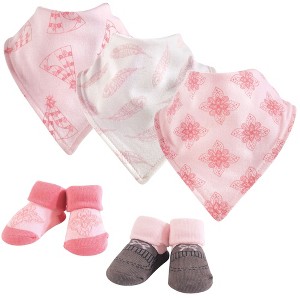 Yoga Sprout Baby Girl Cotton Bandana Bibs and Socks 5pk, Feather, One Size - 1 of 1