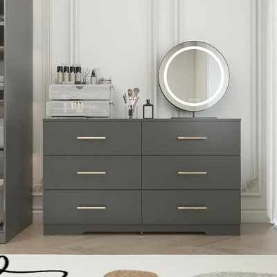 CIPACHO Modern Black 6-Drawer Dresser with Gold Handles Spacious Storage Chest for Bedroom Living Room Hallway Entryway