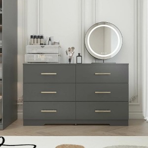 CIPACHO Modern Black 6-Drawer Dresser with Gold Handles Spacious Storage Chest for Bedroom Living Room Hallway Entryway - 1 of 4