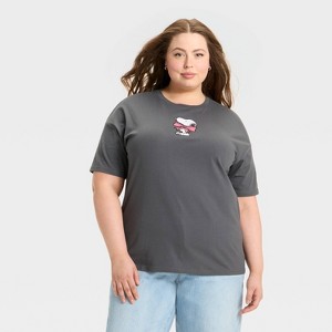 Women's Peanuts Snoopy Bow Short Sleeve Graphic Oversized T-Shirt - Gray - 1 of 3