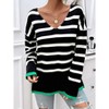 Coolmee Women's Striped Sweater V Neck Long Sleeve Loose Sweater Knit Pullover Jumper Tops - 3 of 4