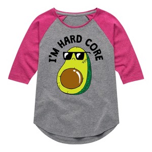 Girls' - Instant Message - I'm Hard Core Shirt Tail Raglan Graphic T-shirt - 1 of 4