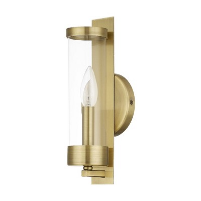 Antique Brass Dimmable Wall Sconce with Clear Glass