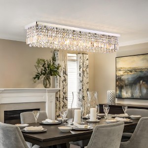 Siljoy Modern Crystal Chandelier, Rectangle Chandelier Rectangular Flush Mount Pendant Ceiling Light Fixture for Indoor - 1 of 4