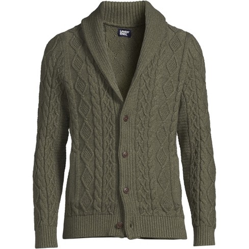 Lands' End Men's Cotton Blend Cable Shawl Cardigan Sweater - Small - Forest  Moss Marl